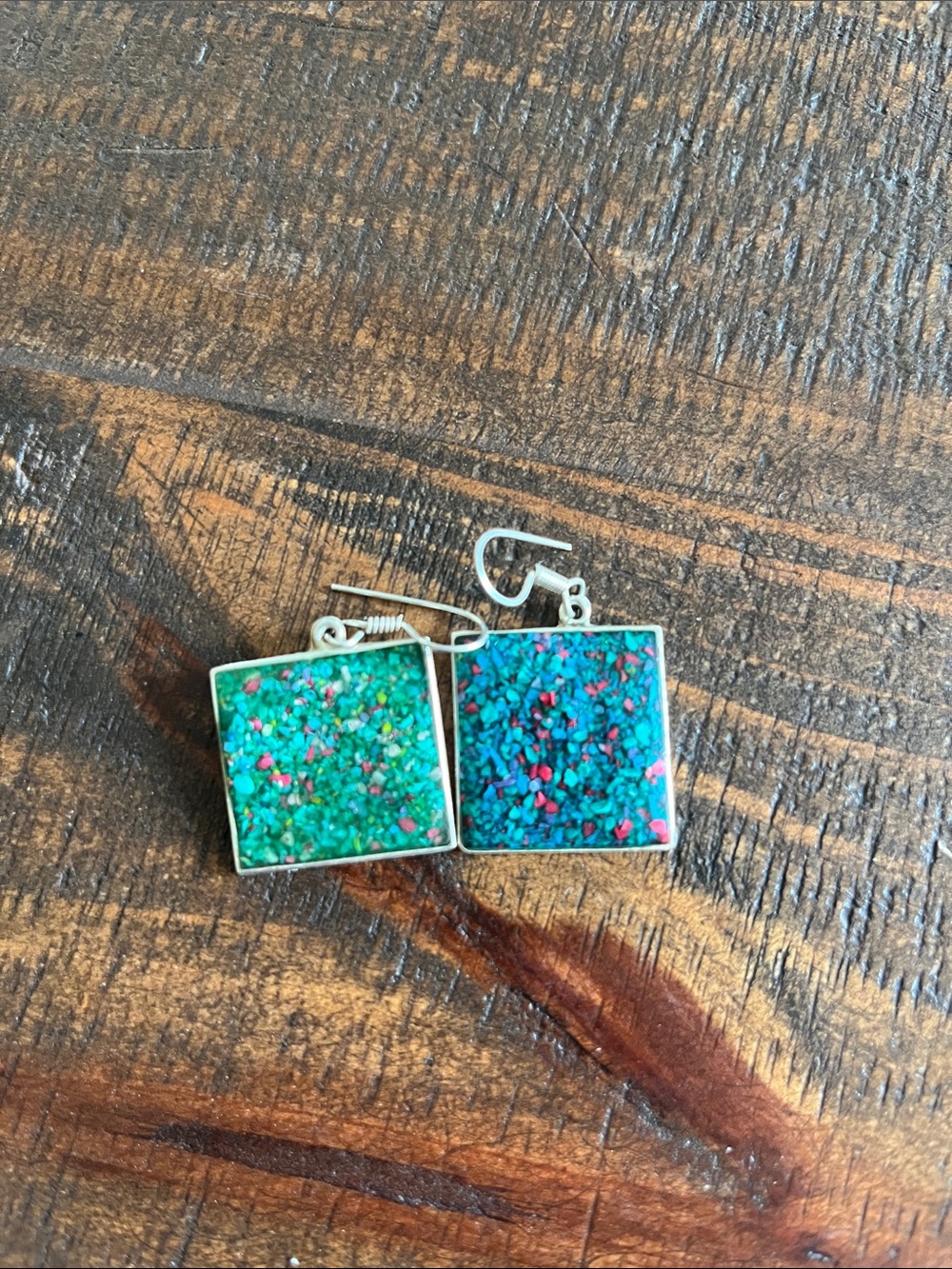 Turquoise and Silver Confetti Square Drop Earrings - Alpaca Mexico
